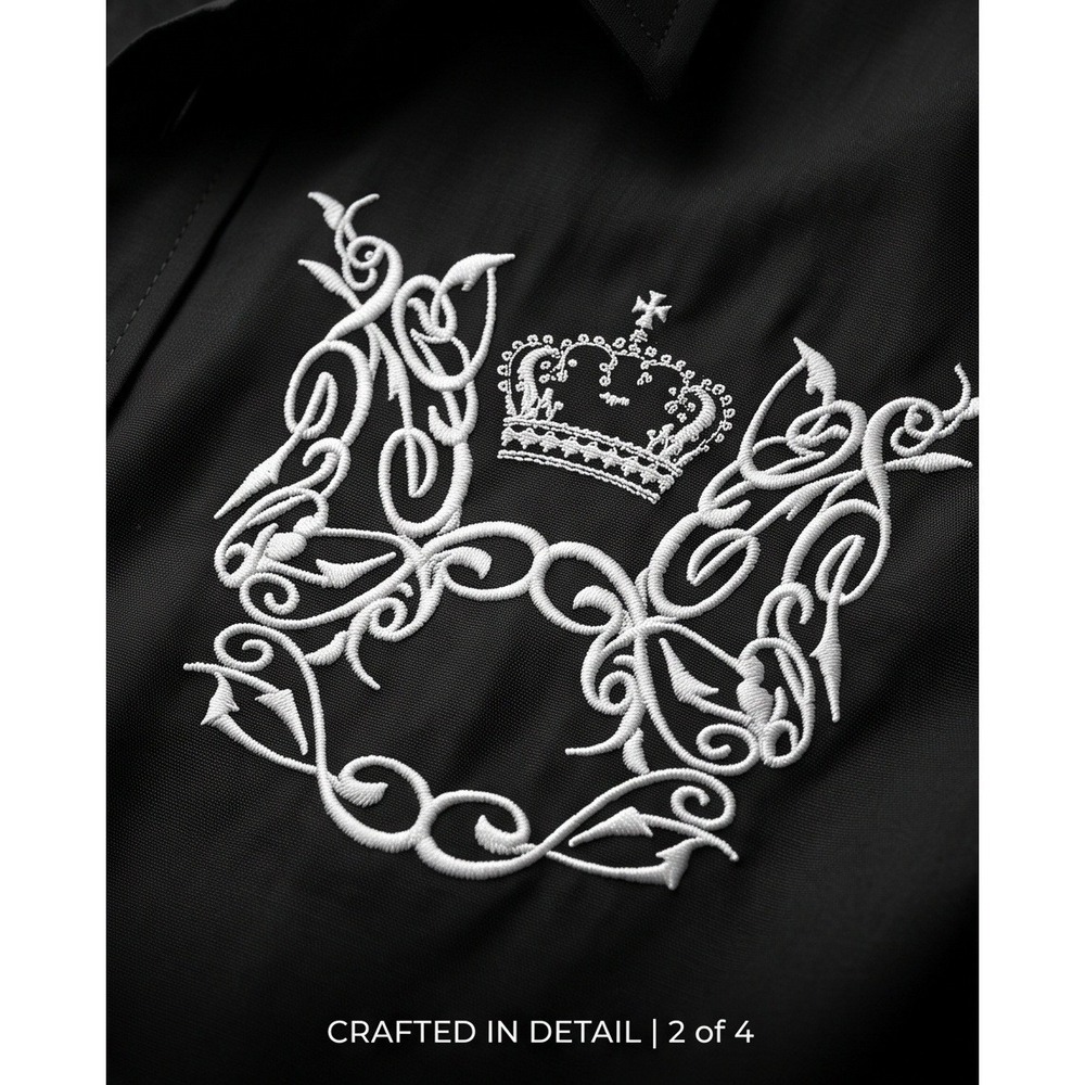 BBC Collection Mens XXXL Black Embroidered Crown Button Down Shirt Long Sleeve - Picture 14 of 14